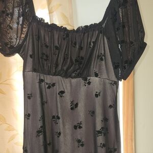 Rewind Black Asymmetrical Dress with Floral Detail
